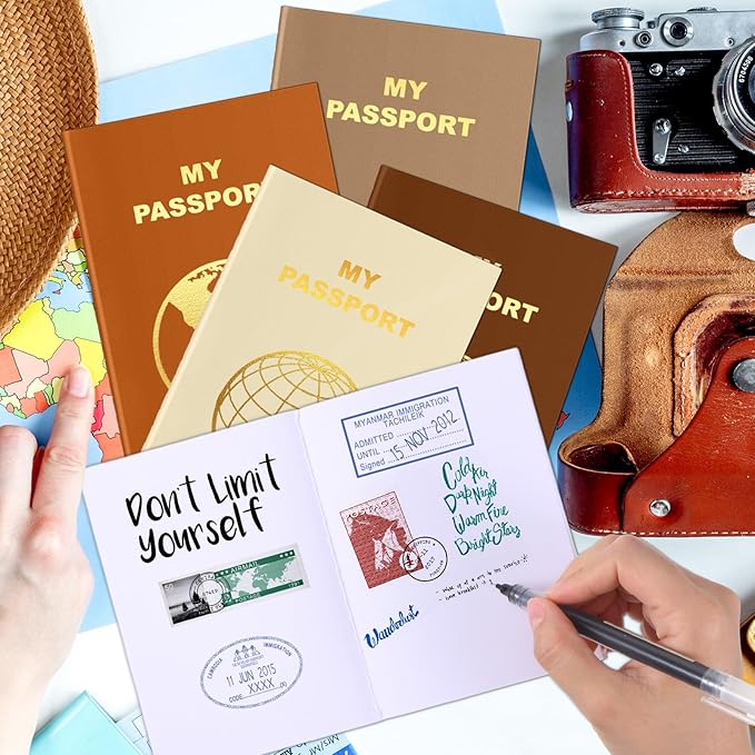 Lincia 48 Pcs Blank Passport Notebook Fake Passport Book Travel Journal Book Bulk Coloring Kids Travel Airplane Activity Classroom Decor School Projects(Warm Color)