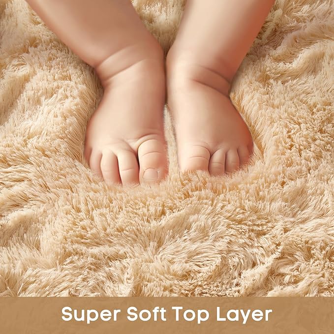 Ophanie Beige Rugs for Bedroom Living Room, Fluffy Fuzzy Furry Carpet, Plush Soft Shaggy Bedside Indoor Floor 4x6 Area Rug for Kids Girls Boys Baby Teen Dorm Nursery Home Decor Aesthetic