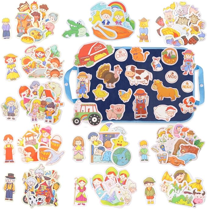 CHEFAN 12 Pack Felt Storyboard Pieces for Toddler, Flannel Board Stories for Preschool Activities, Old McDonald Had a Farm and 11 Other Stories.
