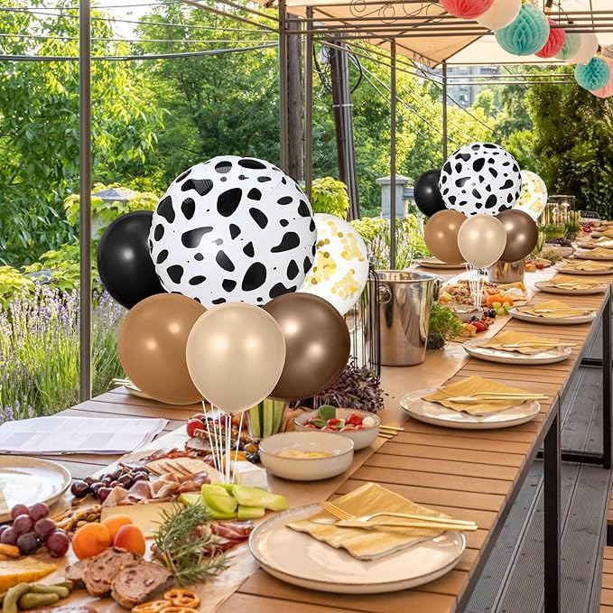2 Sets Western Cowboy Party Decorations Table Centerpiece Brown Neutral Balloon Stand Kit with Large Cow Print Foil and Latex Balloon for Baby Shower Farm Animals Birthday Bachelor Supplies