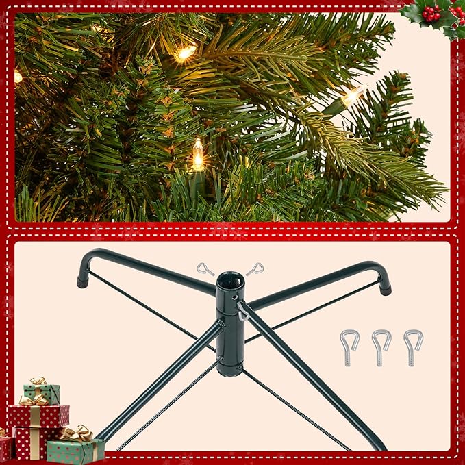 Eclolumi6.5 FT Christmas Trees with Lights, Pre-Lit Green Artificial Hinged Spruce Christmas Tree with 1428 Tips, 450 LED for Home, Party Decoration (Green 6.5FT)