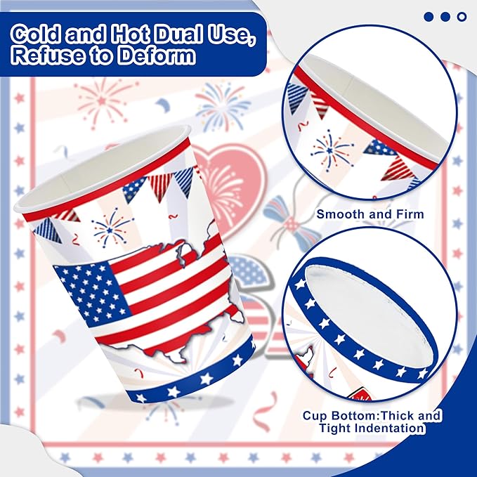 123 Pcs American Flag Patriotic Party Supplies Set, Patriotic Theme Kit Decorations, Patriotic Party Decorations Includes Plates, Napkins, Cups, Banner, Tablecloth -20 Guests