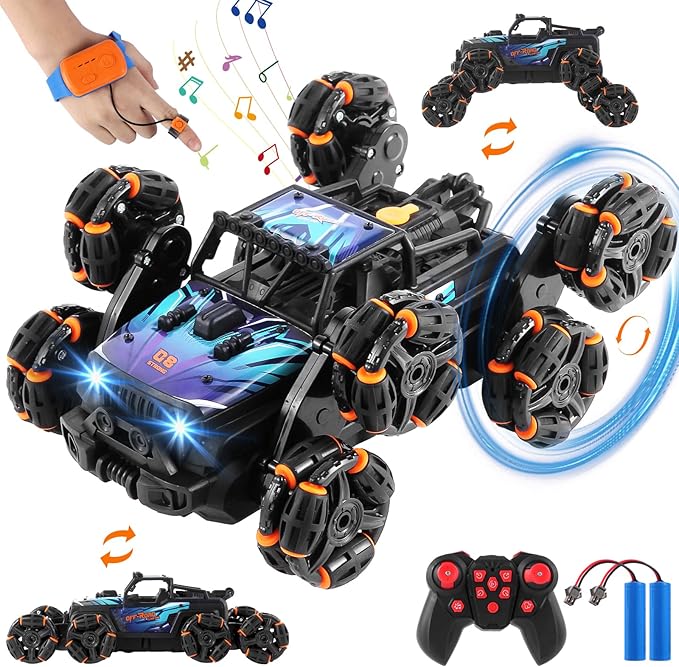 8 Wheels Hand Controlled Rc Stunt Car Toys, Gesture Sensing Remote Control Cars for Boys Age 6 7 8-12 13 14 Year Old, Birthday Gifts Ideas for Kids-Blue