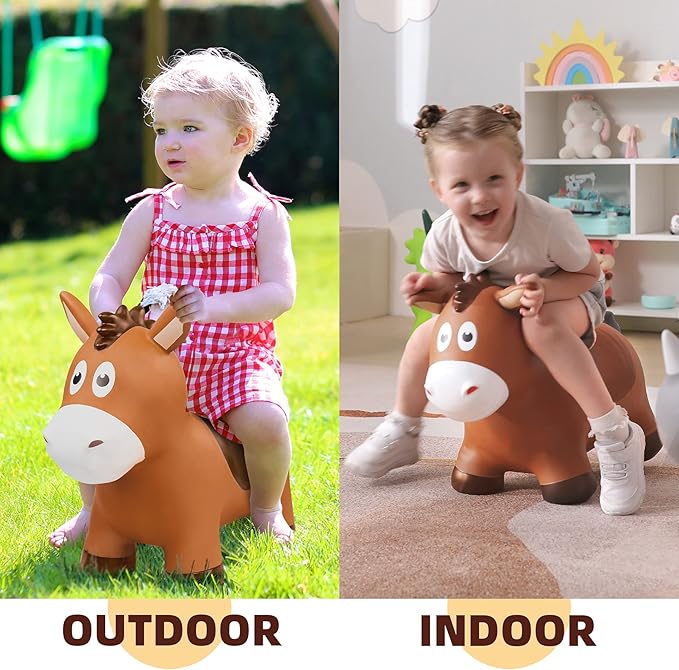 ZOOJOY Bouncy Horse Hopping Toys, Inflatable Animal Horse Toys for Toddlers 1-3, Outdoor Indoor Bounce and Ride On Bouncer for Boys Girls, Birthday Gifts for 18 Months 2 3 4 5 6 Year Old with Pump