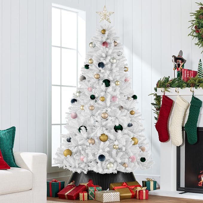 Best Choice Products Artificial Christmas Tree, 7.5ft Premium Unlit Realistic Spruce Holiday Décor w/Dense Branches, Metal Base – White Spruce