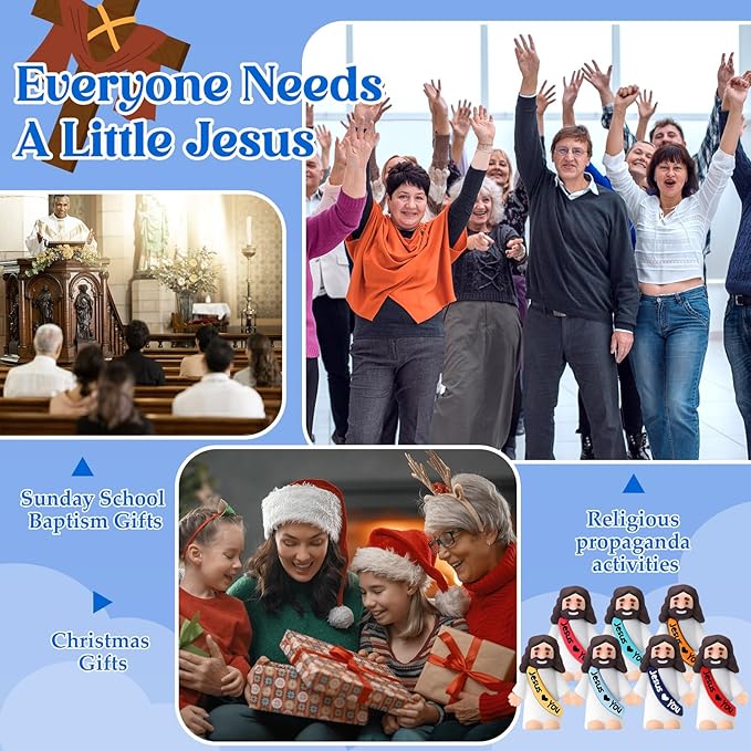 Bememo 25 Pcs Little Jesus Figures Original Design Jesus Love You Mini Rubber Toys to Hide and Seek Religious Party Favors Sunday School Baptism Gifts(Colorful)