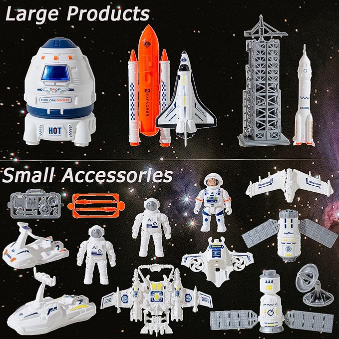 Space Toys for Kids, Space Capsule Toy Set with Light and Sound, Space Shuttle Toys Rocket Toy, StemToy with Aircraft, SpaceRover, Astronauts, Satellites, Signal Receiver