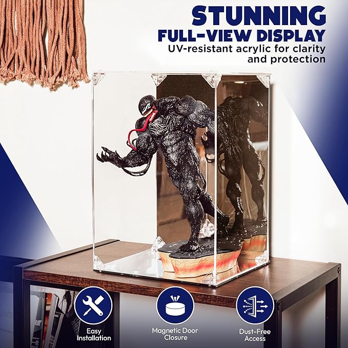 Acrylic Display Case | Mirrored Back & Base | Front Magnetic Closure | UV Protected Display Box | Clear Display Case for Collectibles, Figures, Legos, Toys, Dolls and Sports Memorabilia | 8x8x12in |