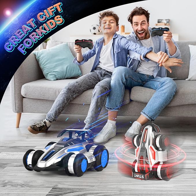 Remote Control Stunt Car, 360° Spin and Drift rc car,4WD Off-Road with Lights and Music, Upright Walking RC Cars, Stunt Deformation car Toys for Present for Ages 6-13 boy Girl