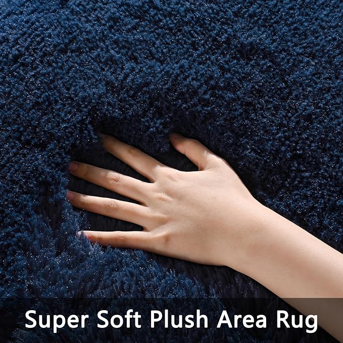 Pettop Fluffy Navy Blue Rug for Bedroom Living Room, 8x10 Feet Super Soft Shaggy Plush Fuzzy Rugs for Girls Kids Boys, Non-Slip and Washable Rug for Nursery Classroom, Carpet for Rooms Decor