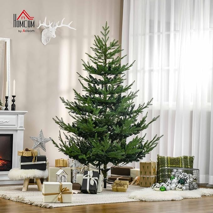 HOMCOM 6 Foot Artificial Christmas Tree, Nordic Pine Hinged Xmas Tree with 795 Realistic Branches, Wide Steel Base, Auto Open, Green