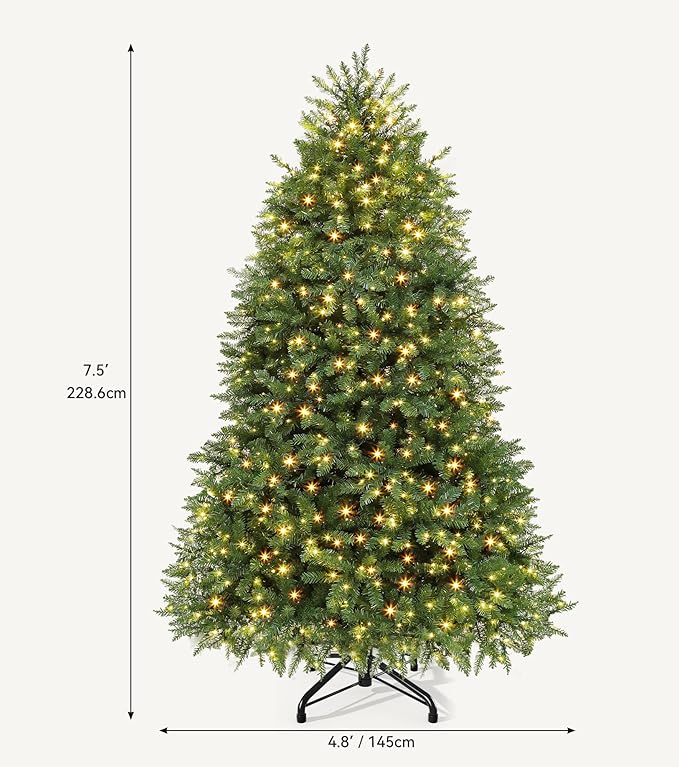 DWVO 7.5ft Pre-Lit Christmas Tree, Bell-Shaped Artificial Pine Christmas treewith 11 Light Modes, Stand Included, Fit for Holiday Decorations, Festive Atmosphere Enhancer, Green
