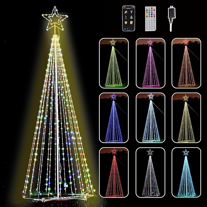 12FT Lighted Outdoor Christmas Tree 650LED Smart Music Sync RGB Fairy LightsShow APP and Remote Control for Outdoor Porch Yard Patio, Arbol de Navidad