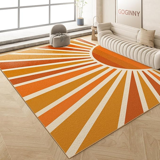 Washable 3x5 Sun Area Rug for Living Room, Brown Sun Modern Abstract Boho Large Area Rugs, Ultra Thin Low Pile Lightweight Indoor Carpet Mat with Non-Slip Backing for Bedroom Kids Nursery Play Room