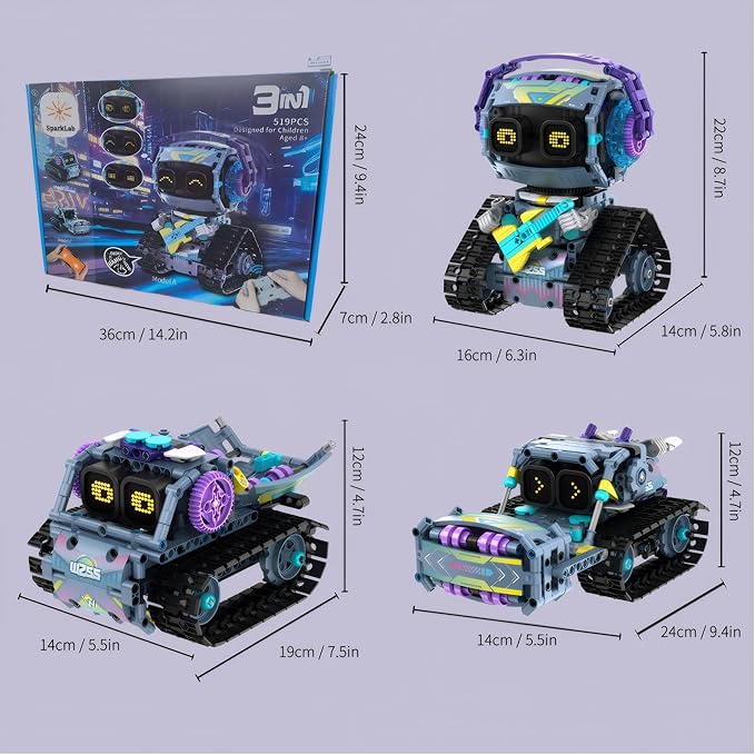 3in1 STEM Kits for Kids Age 8-10 - 519pieces Remote Control and App Programmable Robot Toys, Birthday for Boys Toys Age 8-10, Fantastic Robot Kit for Kids Interactive Play