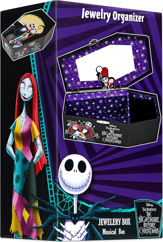 Get Trend Disney The Nightmare Before Christmas Musical Jewelry Box for Girls Mirror, Wind Up Music, Jewelry Organizer, Halloween Gifts for Girls (Black TBNC)