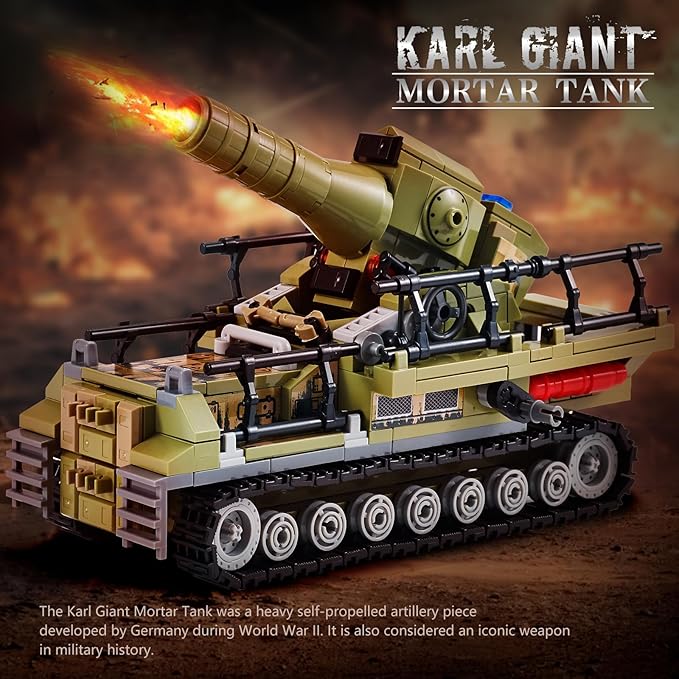 WW2 Military Toy Plane Building Block Set, Compatible with Lego, Create The Karl Giant Mortar Tank & BF109 Fighter Plane, Perfect Army Airplane Toy Gift for Boys, and Teens Aged 8-14 (1015 Pieces)