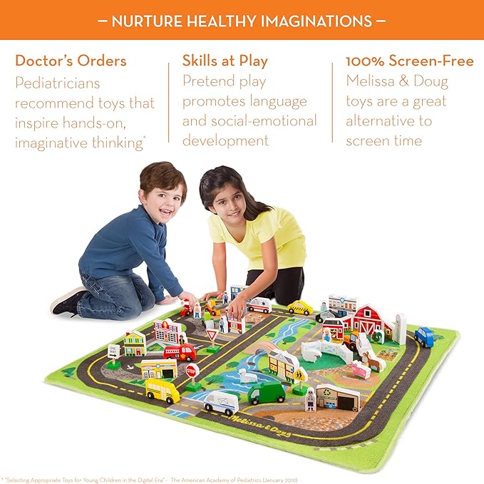 Melissa & Doug Deluxe Activity Road Rug Play Set with 49 Wooden Vehicles and Play Pieces