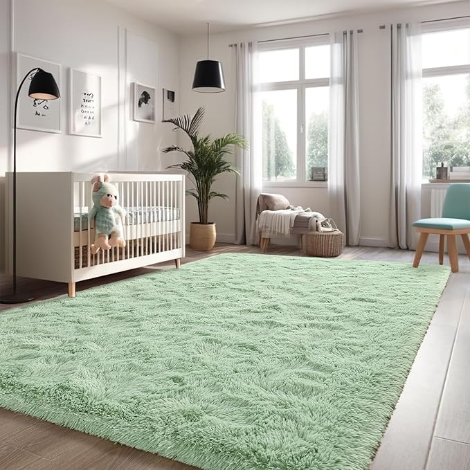 Nuttumico Fluffy Fuzzy Sage-Green Rugs for Bedroom, 5x8 Feet Soft Non Slip Plush Area Rug for Living Room, Kids Room, Indoor Modern Shaggy Rug for Nursery, Dorm, Home Decor