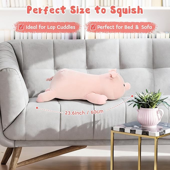 MaoGoLan Pink Pig Stuffed Animal Plush Pillow– 23.6" Giant Stuffed Pig Toy, Soft Hugging Piglet Toy for Kids & Adults, Perfect Piggy Christmas Birthday Decor Gifts