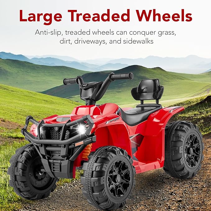 Best Choice Products 12V Kids Ride-On Electric ATV, 4-Wheeler Quad Car Toy w/Bluetooth Audio, 2.4mph Max Speed, Treaded Tires, LED Headlights, Radio - Red