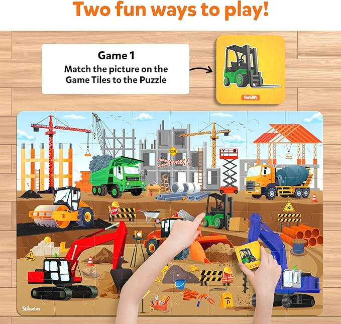 Skillmatics Floor Puzzle & Game - Piece & Play Construction Site, Jigsaw & Toddler Puzzles, Educational Toy, Gifts for Boys & Girls Ages 3, 4, 5, 6, 7 (48 Pieces, 2 x 3 feet)