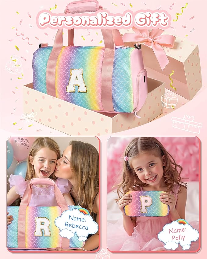 6 7 8 9 10 Year Old Girls Birthday Gift-Girl Gym Bag with Shoe Compartment, Kid Personalized Weekender Overnight Bags, Initial Travel Tote with Makeup Pouch, Easter Gifts for Teen (Letter Q)
