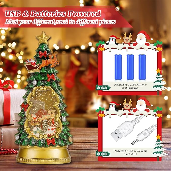 Christmas Snow Globe Lantern,Christmas Decorations Indoor for Home,with 6H Timer Musical Snow Globes,Battery or USB Powered Swirling Glitter Christmas Tree Snow Globes,Gifts,Santa Claus