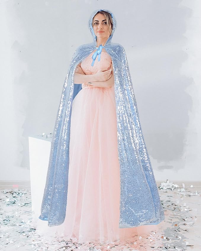 Suhine Halloween Sequins Women Princess Hooded Cape Costume Shiny Fairy Mermaid Cloaks for Cosplay Party God Christmas