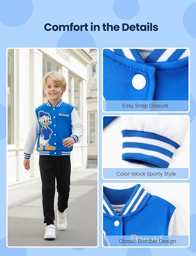 Disney Minnie Mickey Stitch Princess Frozen Elsa Marvel Jacket Lightweight Coat Button up Color Block Sweatshirt 2-14 Years