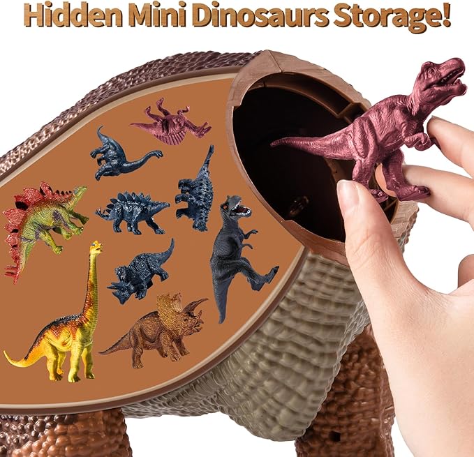 24" Large Dinosaur Toys for Kids 3-5, Big Dinosaur Tyrannosaurus rex Figure Toy with 10+ Dinosaurs Belly Storage, Gliding Wheels, Lights Sounds & Mist Spray – T-Rex that eats Toy for Boys Gift