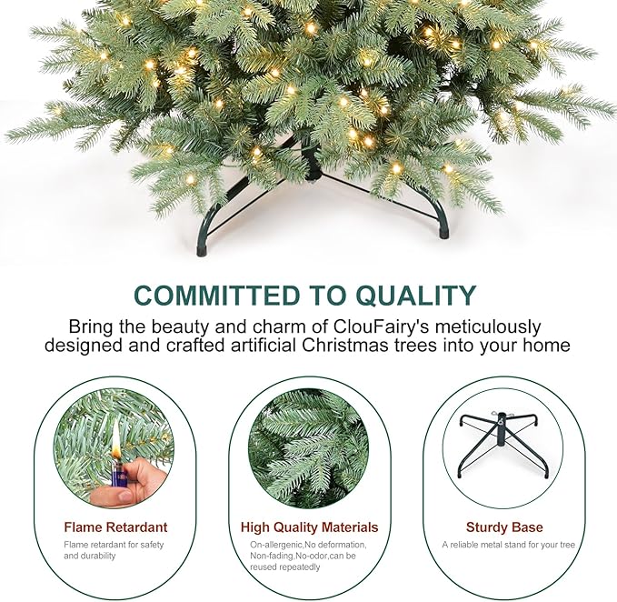 9 FT Prelit Artificial Skinny Christmas Tree,Blue Spruce Slim Pencil Xmas Tree with 2470 PE&PVC Mixed Branch Tips,650 UL Listed Clear Lights,Hinged Pine Tree with Metal Stand for Home Office Décor