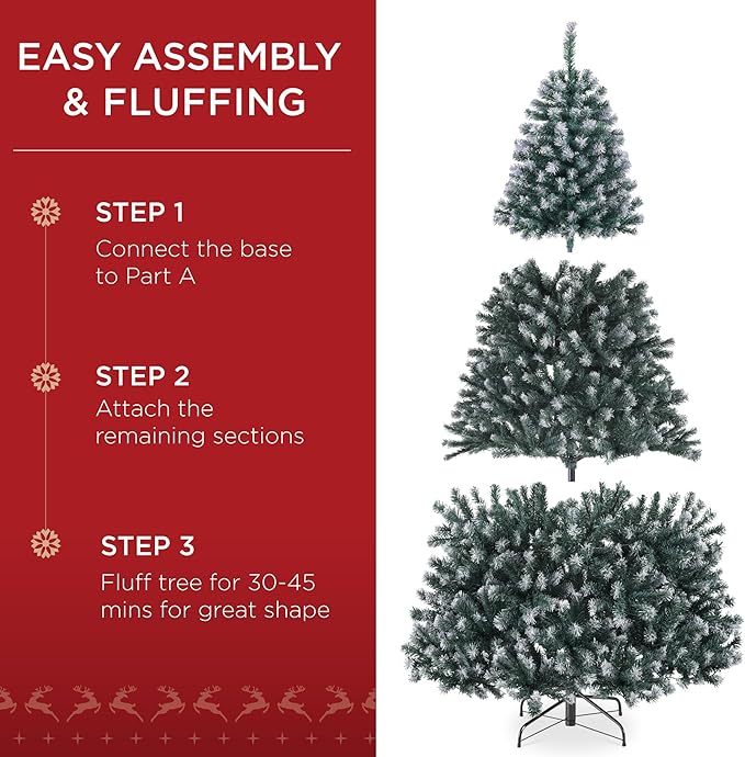 Best Choice Products Artificial Frosted Christmas Tree, 6ft Premium Pre-Lit Realistic Spruce Holiday Décor w/Dense Branches, Metal Base – Blue Spruce