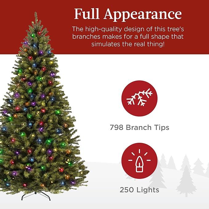 Best Choice Products Prelit Artificial Christmas Tree, 6ft Premium Lighted Realistic Spruce Holiday Décor w/Multicolor LED Lights, Easy Assembly