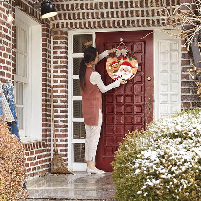 Merry Christmas Decorations Wreath, Merry Christmas Sign Front for Door Decoration, Rustic Wooden Holiday Decor for Front Door Porch Window Wall Farmhouse Indoor Outdoor Decorations