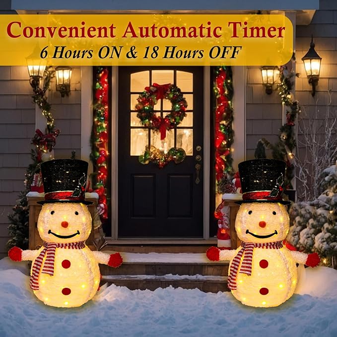 Snowman Outdoor Christmas Decorations, 28 Inch Collapsible Snowman Christmas Decorations with 75 LED Lights, Light Up Xmas Yard Decor, Lighted Porch Lawn Decor