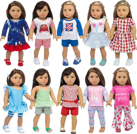 ZQDOLL 23 Pcs American Doll Clothes Dress and Accessories fit American 18 inch Dolls - Including 10 Complete Set of Clothing , Doll Accessories with Hair Bands and Hair Clip
