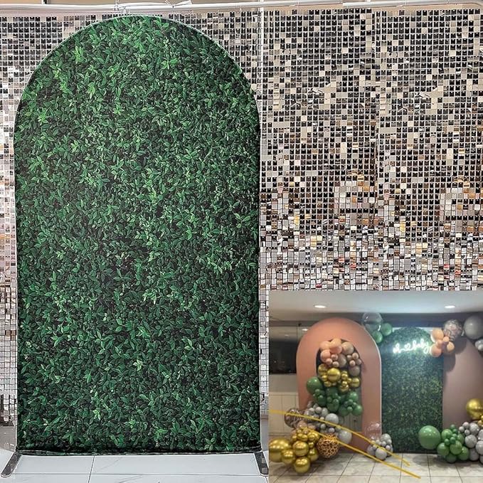 3x6.5ft Green Leaves Arched Stretchy Fabric Covers Double-Sided Arched Backdrop Stand Covers Chiara Backdrops for Wild Birthday Junlge Safari Parties Props GX-310