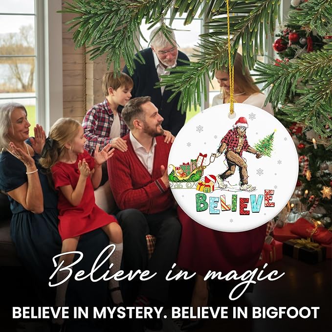 OASSIE Bigfoot Christmas Ornaments Gifts for Men Women - Ceramic Sasquatch Christmas Decorations 2025 - Big Foot Birthday Gifts for Friends, Stocking Stuffers for Men Women, White Elephant Gift Ideas