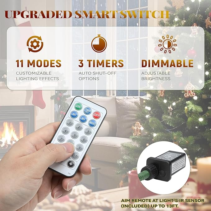 YITAHOME 7.5ft Prelit Green Artificial Christmas Tree with Remote Control, Pre-Lit Christmas Tree with Multicolor Lights and 11 Light-Modes, Green Bell