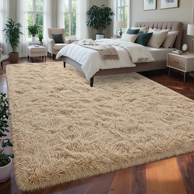 Nuttumico Fluffy Beige 8x10 ft Large Area Rugs for Living Room, Big Shaggy Floor Rug, Soft Plush Non-Slip Rectangle Carpet for Home Decor