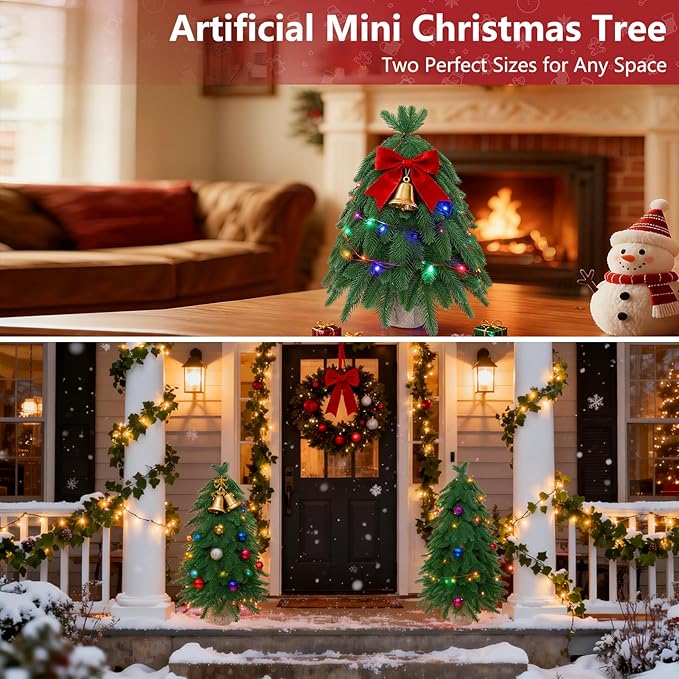 3ft Small Mini Christmas Tree for Tabletop, 1PC Artificial Desktop Christmas Tree with Norfolk Pine Top Design, Small Xmas Tree with Burlap Base for Table Desk Home Christmas Decor