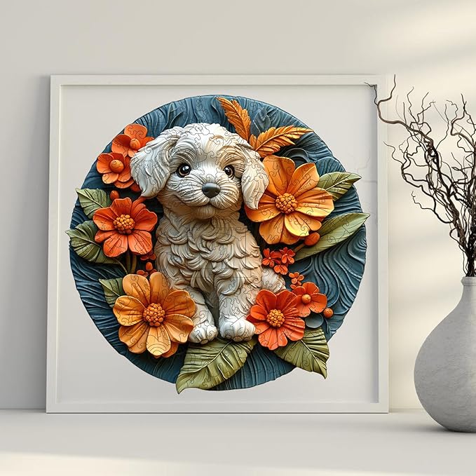 Wooden Puzzle for Adults - 3D Vision Effect White Dog Wooden Puzzle 200 Pcs Unique Shape Advanced Wooden Jigsaw Puzzle, Wood Puzzles, Challenge Wooden Jigsaw Puzzle(11.1 x 11.2 in)