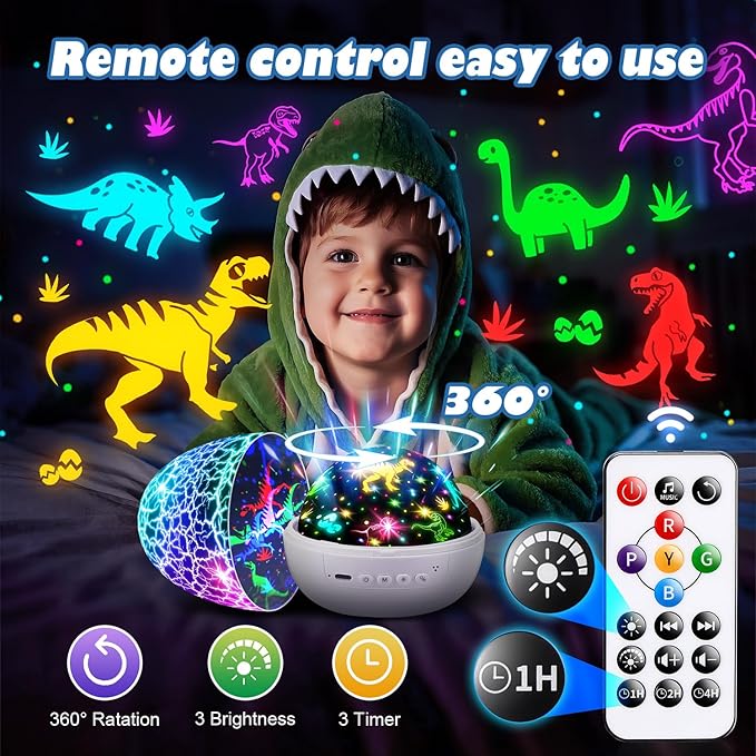 PIKOY Dinosaur Toys for Kids 3-8 Night Light Projector Dinosaur Eggs | 15 Sounds & 3D Films | 31Colors & Remote Control | Toddler Toys, Boys Room Decor, STEM Educational Gifts