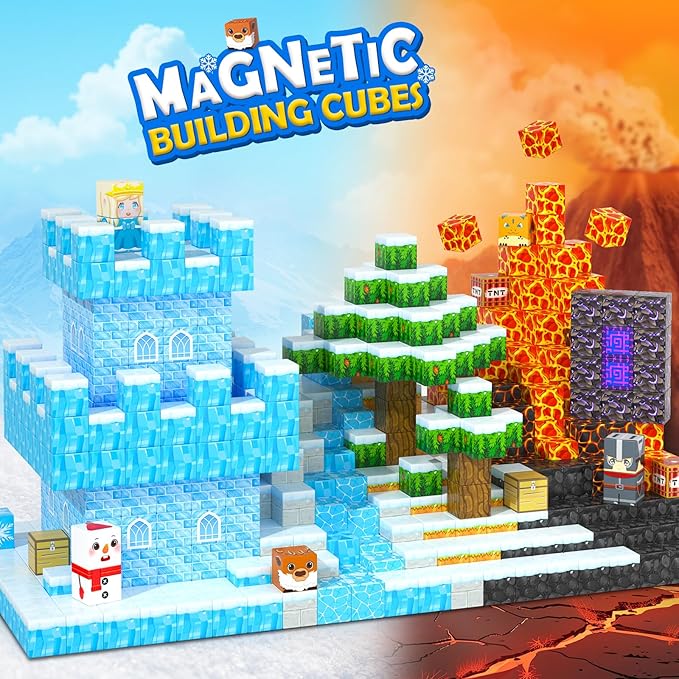 Coodoo Frozen Toys Magnetic Blocks - Build Mine Magnet World Frozen & Lava Set, Magnetic Tiles Building Blocks Toddler STEM Sensory Outdoor Kids Toys, Gifts for Boys & Girls for Ages 3 4 5 6 7 8