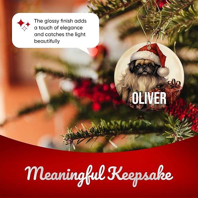 Pekingese Personalized Dog Ornament - Pet Ornament for Christmas Tree - 3" Round Ceramic - Printed in USA - Choose from 200 Breeds - Dog Mom & Dad - Xmas Decoration DOG0156