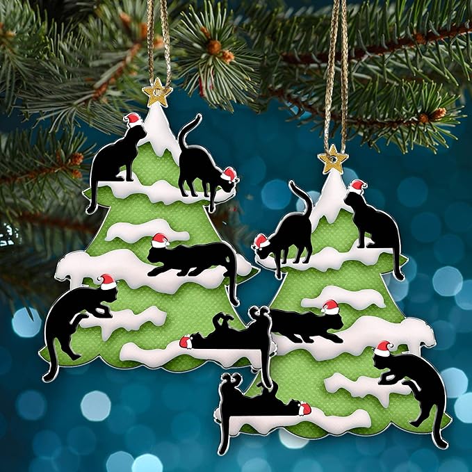 1 pcs 2 Side Printed Crazytops Black Cat Christmas Ornament - Black Cat Xmas Decor Tree Hanging - 2021 Christmas Ornament, Black Cat 10