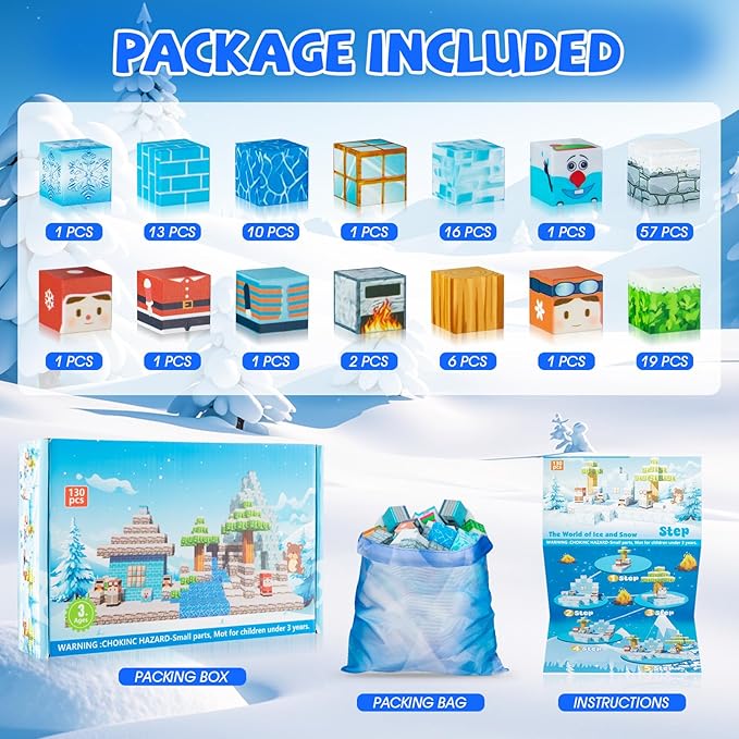 Magnetic Blocks-130pcs Mine Magnet 3D Craft World Set,Magnetic Blocks Le Building go Toys for Kids,STEM Sensory Toys for Toddlers Birthday Gifts,Constructions Toys for Boys & Girls Age 3+