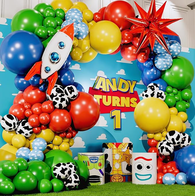 ALL-IN-1 Toy Story Balloons Arch Kit for It's A Boy Story Baby Shower Decorations Theme – Toys Story Balloon Garland Kit with Cloud & Cow Toy Story Balloons for First Boy Story Birthday Party Supplies