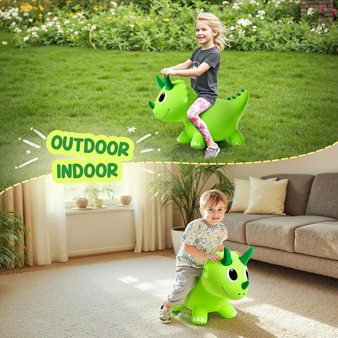 ZOOJOY Plush Bouncy Dinosaur Hopper for Toddlers 1-5 Soft Covered Inflatable Ride-On Animal Horse Hopper, Dino Bouncy with Pump, Indoor Outdoor Ride On Toys for 18 Months 2 3 4 5 6 Years Boys Girls